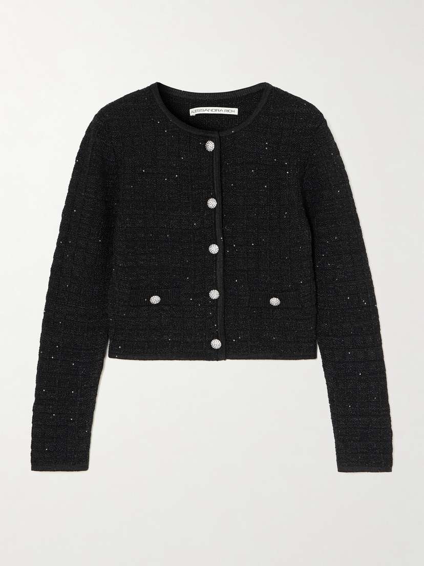 Alessandra Rich Cropped Embellished Knitted Cardigan