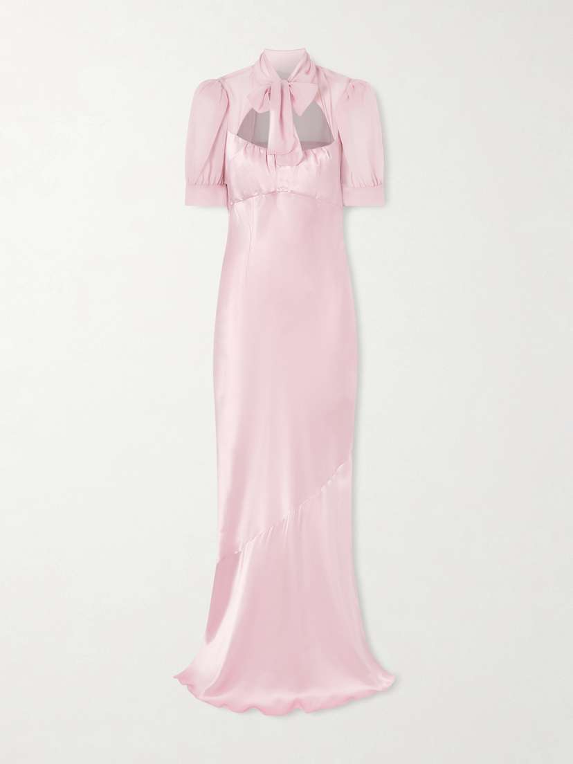 Alessandra Rich Pussy-bow Silk-satin And Georgette Gown