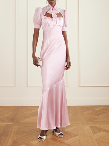Alessandra Rich Pussy-bow silk-satin and georgette gown
