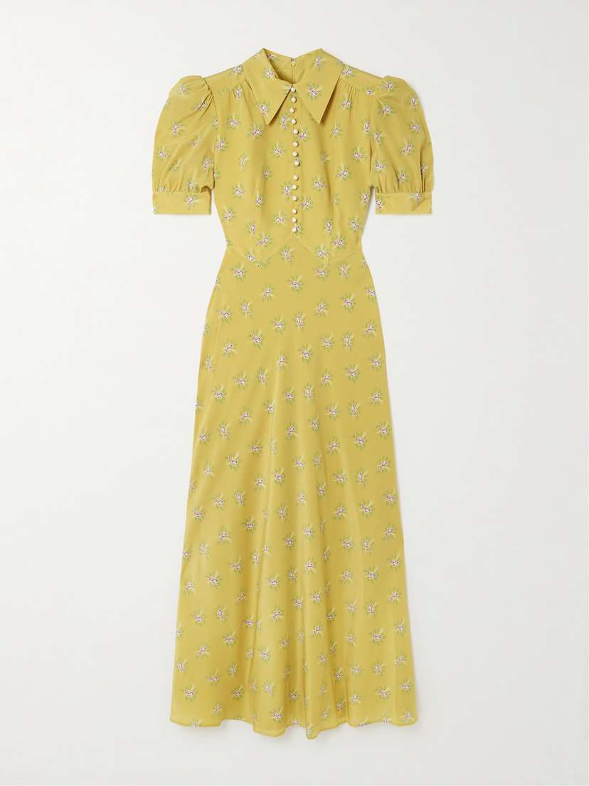 Alessandra Rich Embellished Floral-print Silk Crepe De Chine Midi Dress