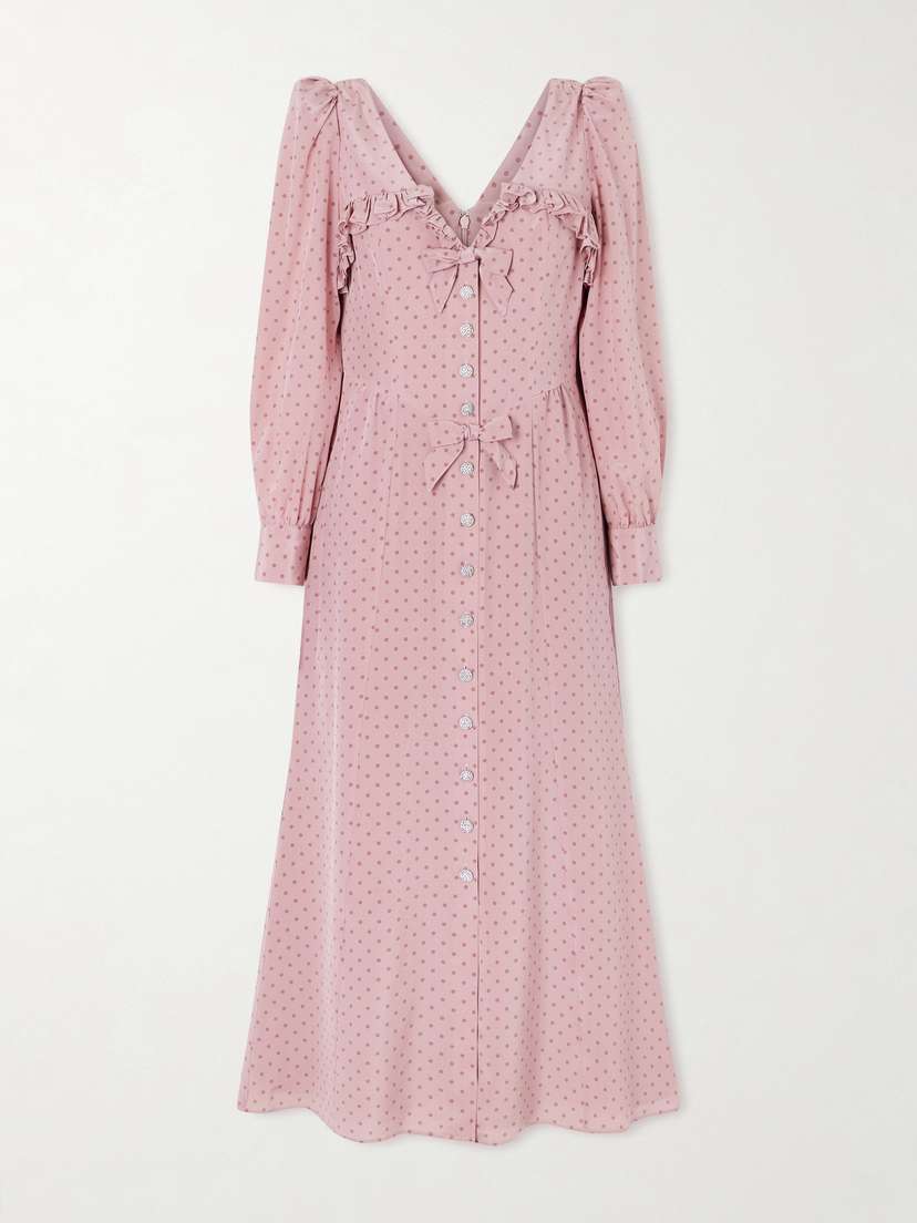 Alessandra Rich Bow-detailed Embellished Polka-dot Silk Midi Dress