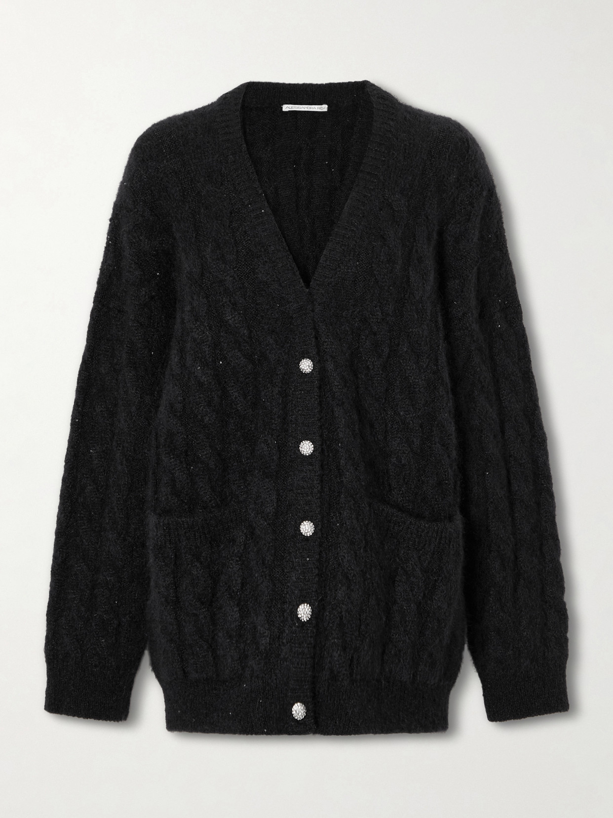 Alessandra Rich Sequin-embellished Cable-knit Cardigan In Black