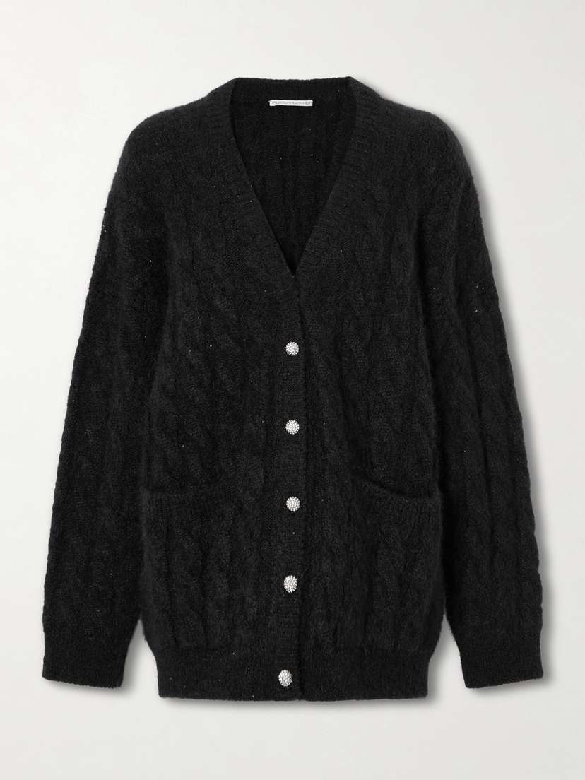 Alessandra Rich Sequin-embellished Cable-knit Cardigan
