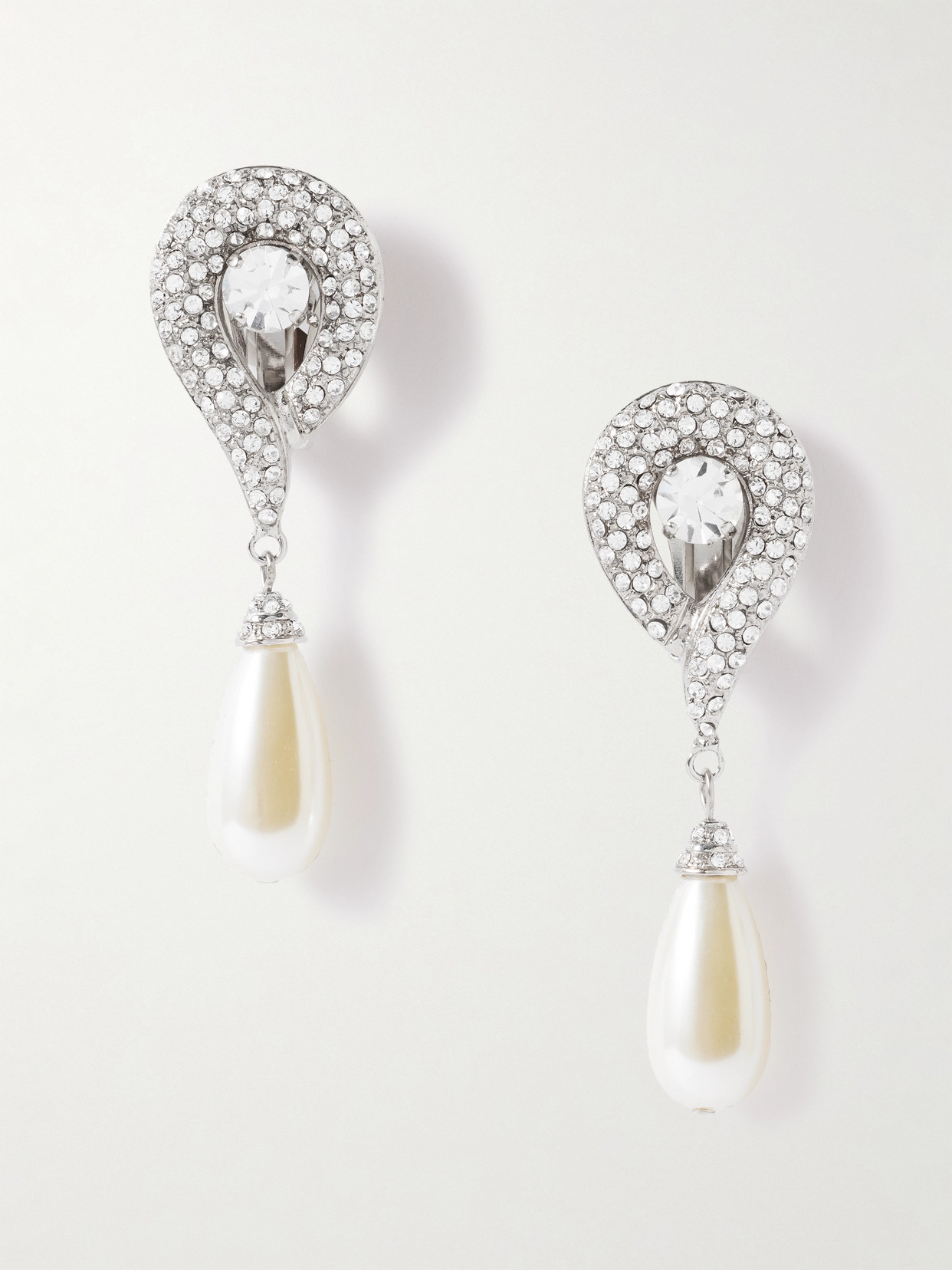 Alessandra Rich Silver-tone, Crystal And Faux-pearl Clip Earrings In Brown