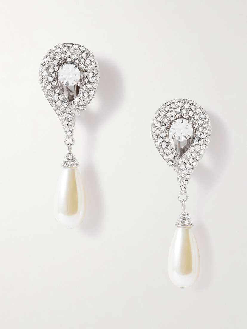 Alessandra Rich tone, Crystal And Pearl-like Clip Earrings