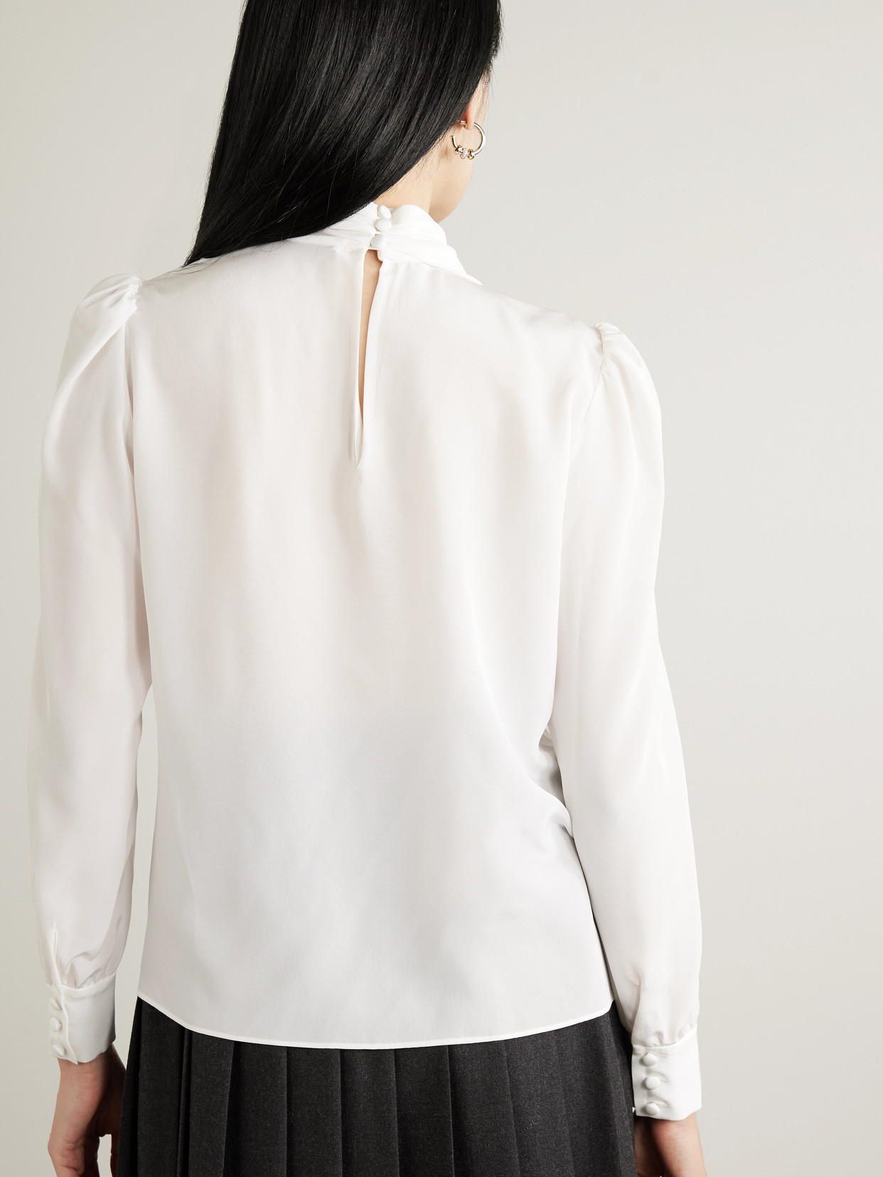 Draped Silk Crepe De Chine Turtleneck Blouse