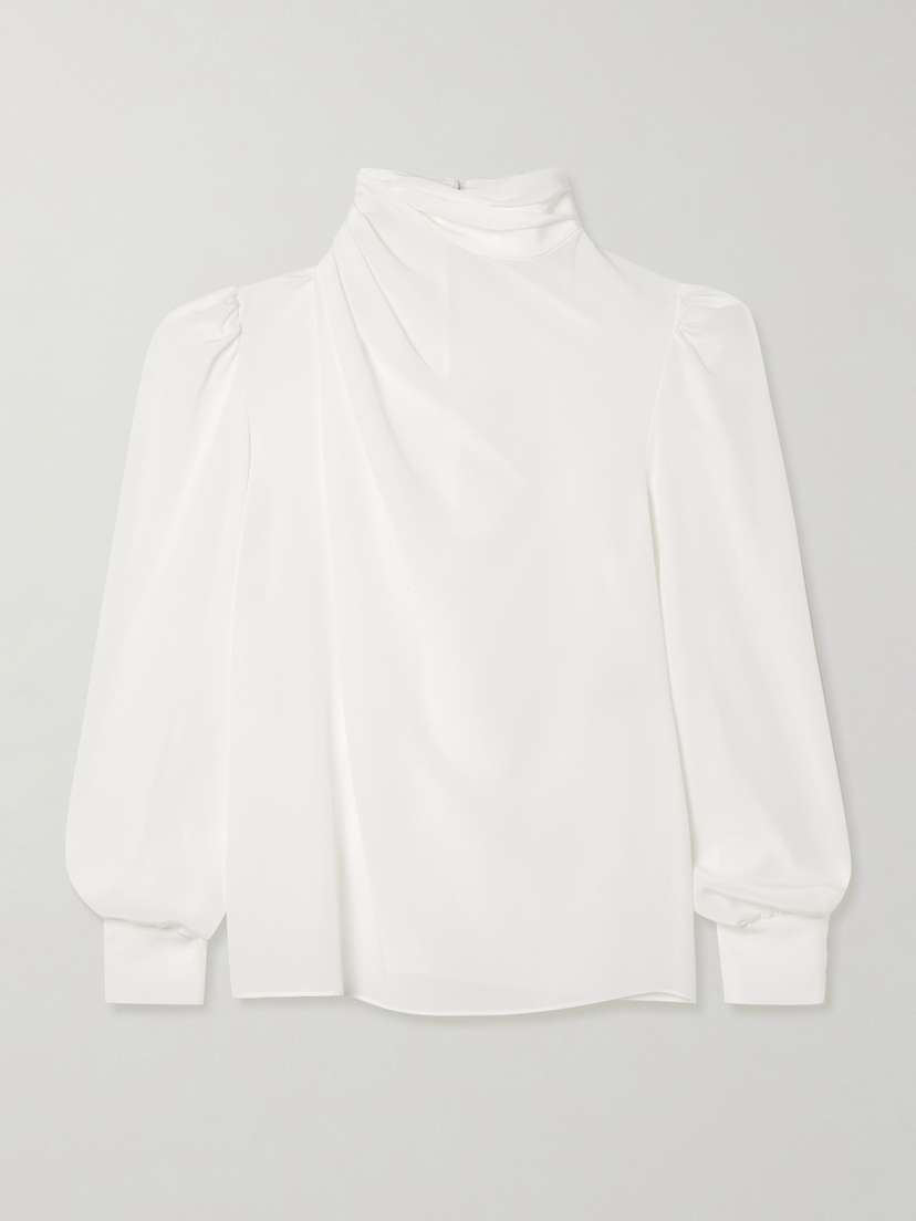 Alessandra Rich Draped Silk Crepe De Chine Turtleneck Blouse
