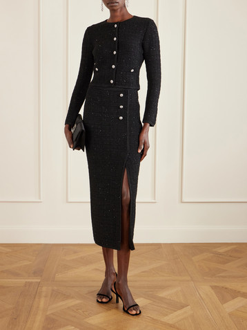 Alessandra Rich Embellished knitted midi skirt