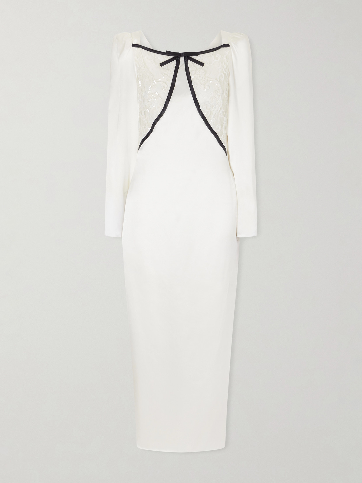 Alessandra Rich Bow-detailed Silk-satin And Sequin-embellished Lace Midi Dress In White