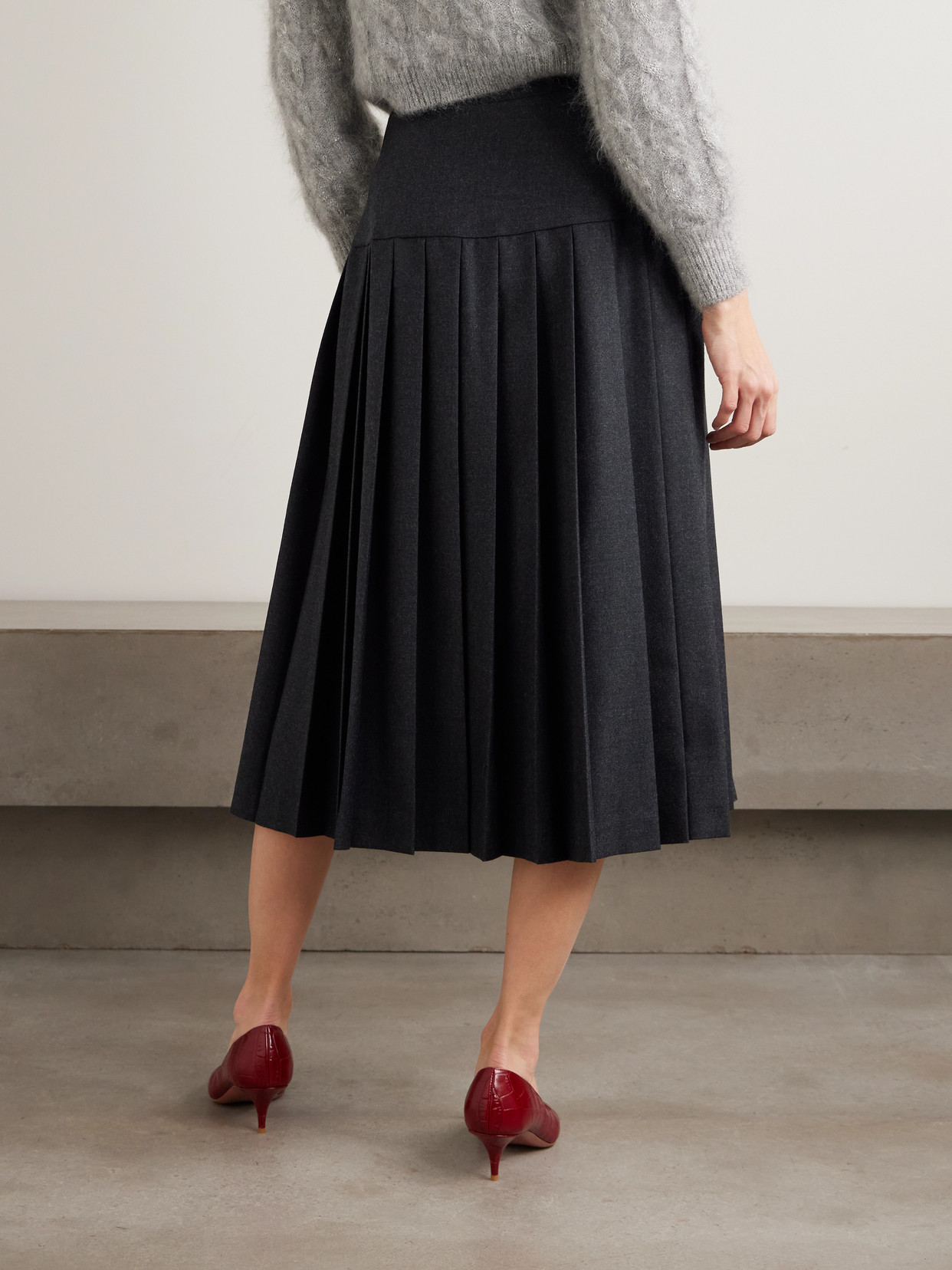 Pleated Wool-Flannel Midi