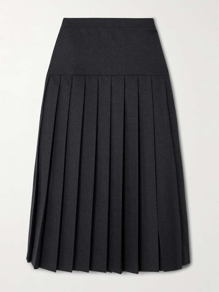 Alessandra Rich Pleated Wool-flannel Midi Skirt