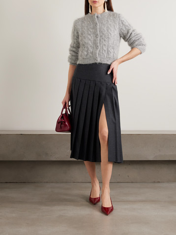 Alessandra Rich Pleated wool-flannel midi skirt