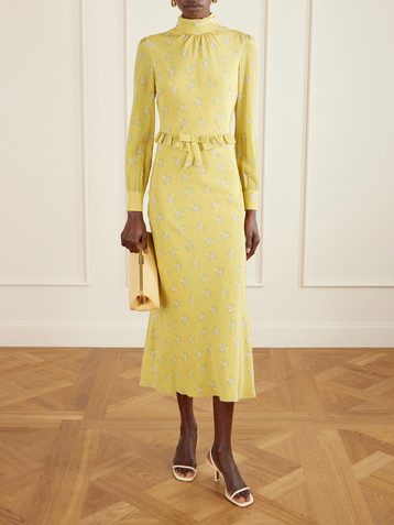 Alessandra Rich Ruffled bow-detailed floral-print silk crepe de chine midi dress