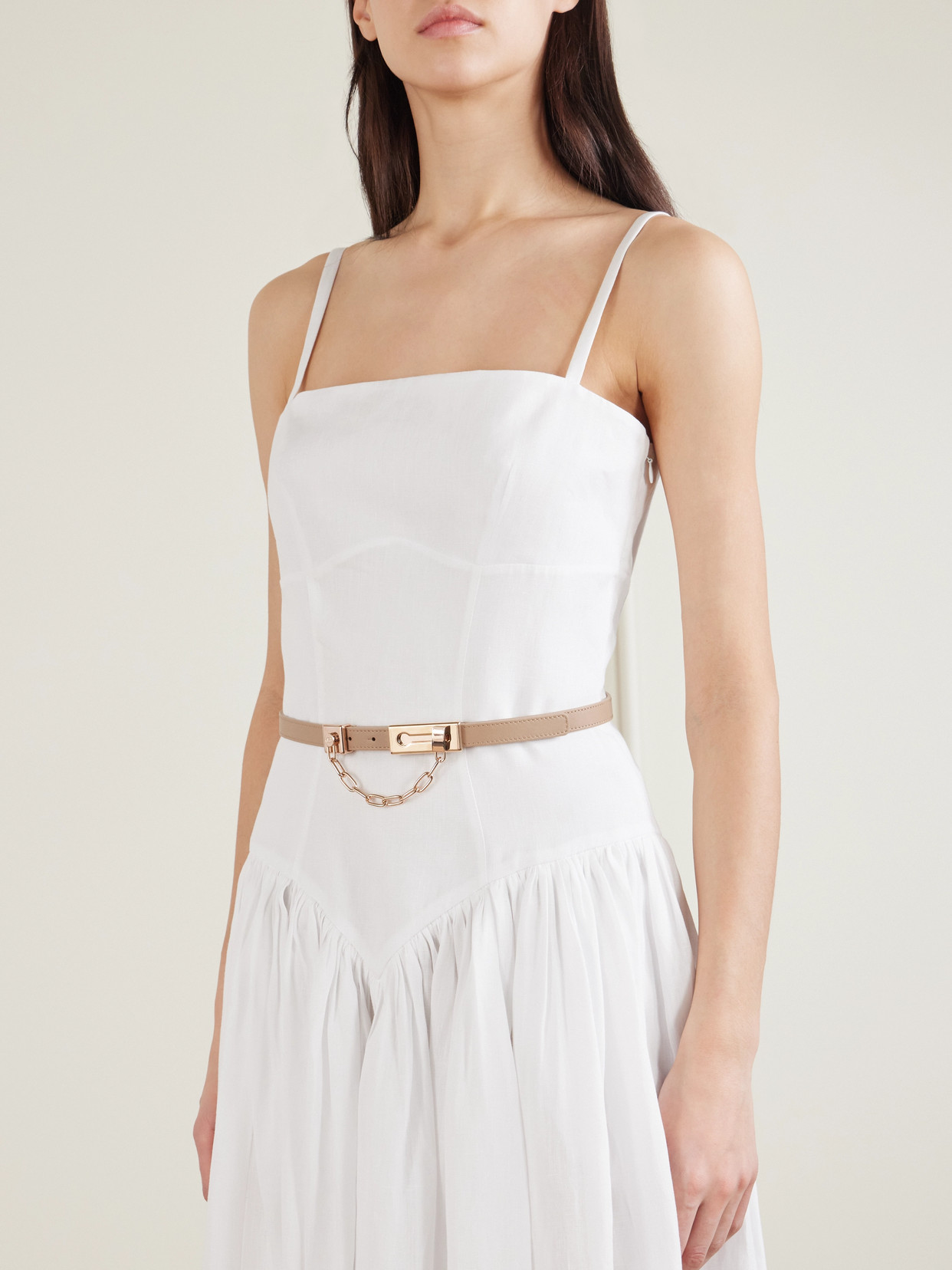 Gabriela Hearst Lock Chain-detailed Leather Belt In Neutral