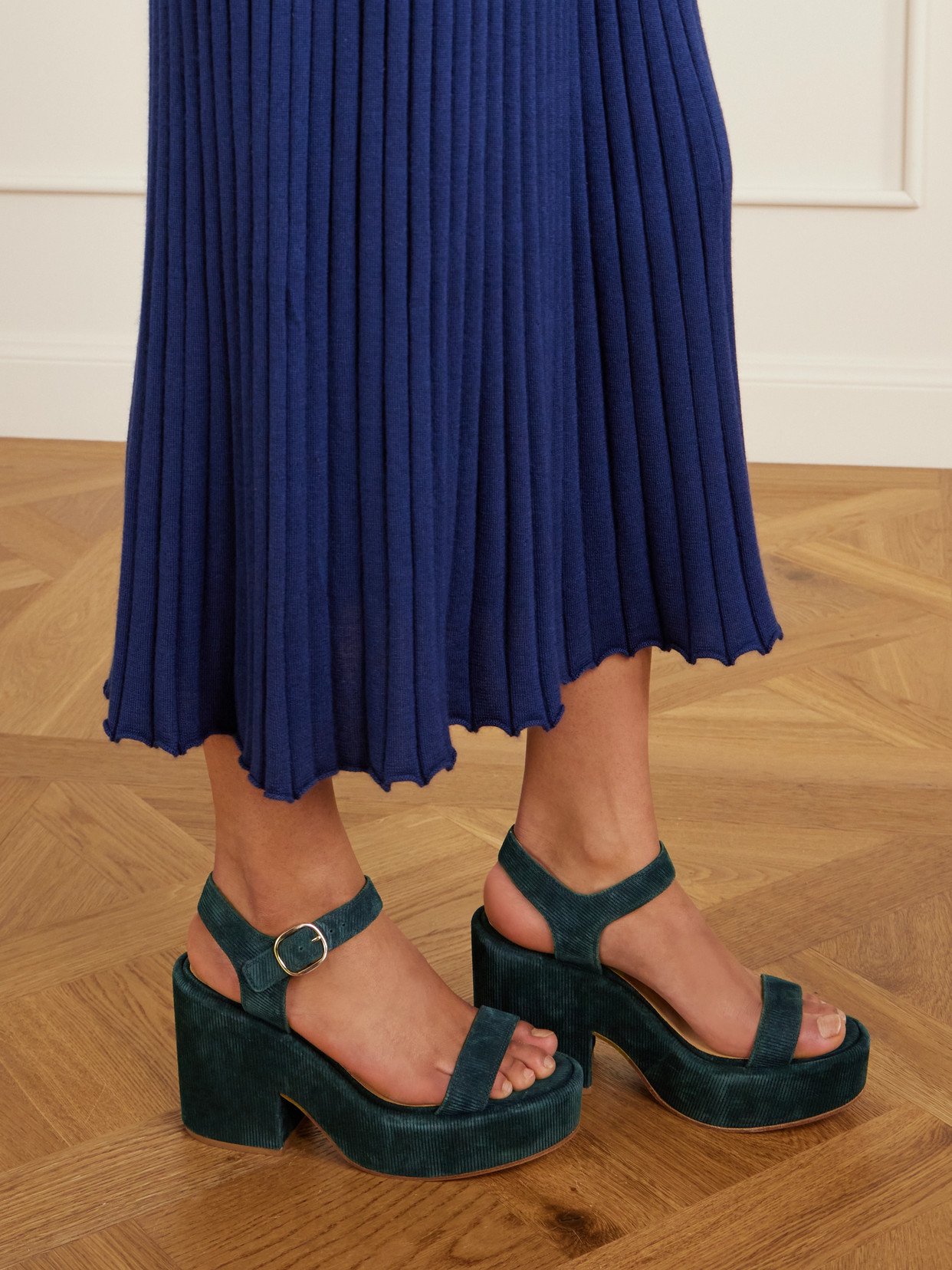 Gabriela Hearst Iman Ribbed Suede Sandals In Green