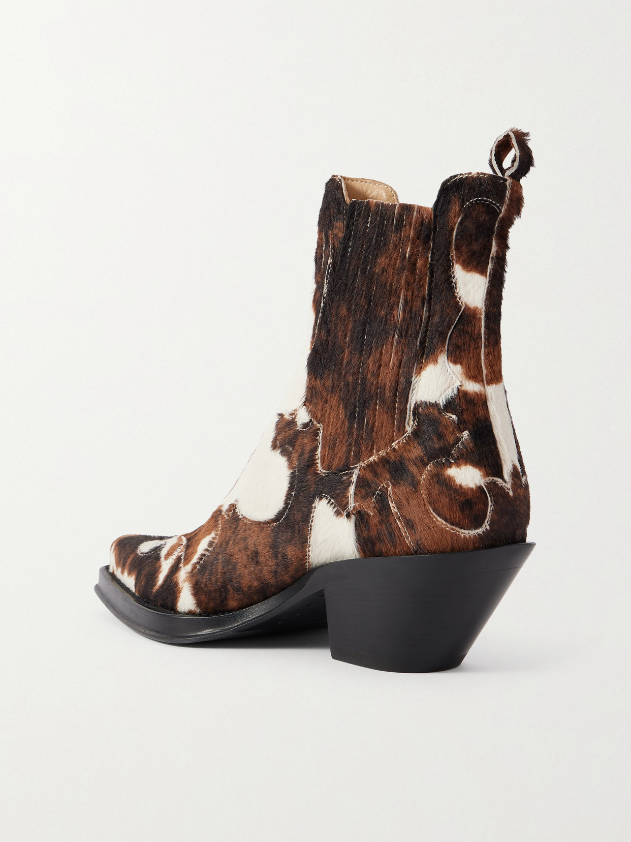 Gabriela Hearst Cassidy Cowboy Ankle Boot In Ivory Cognac Multi Pony Hair In Animal Print