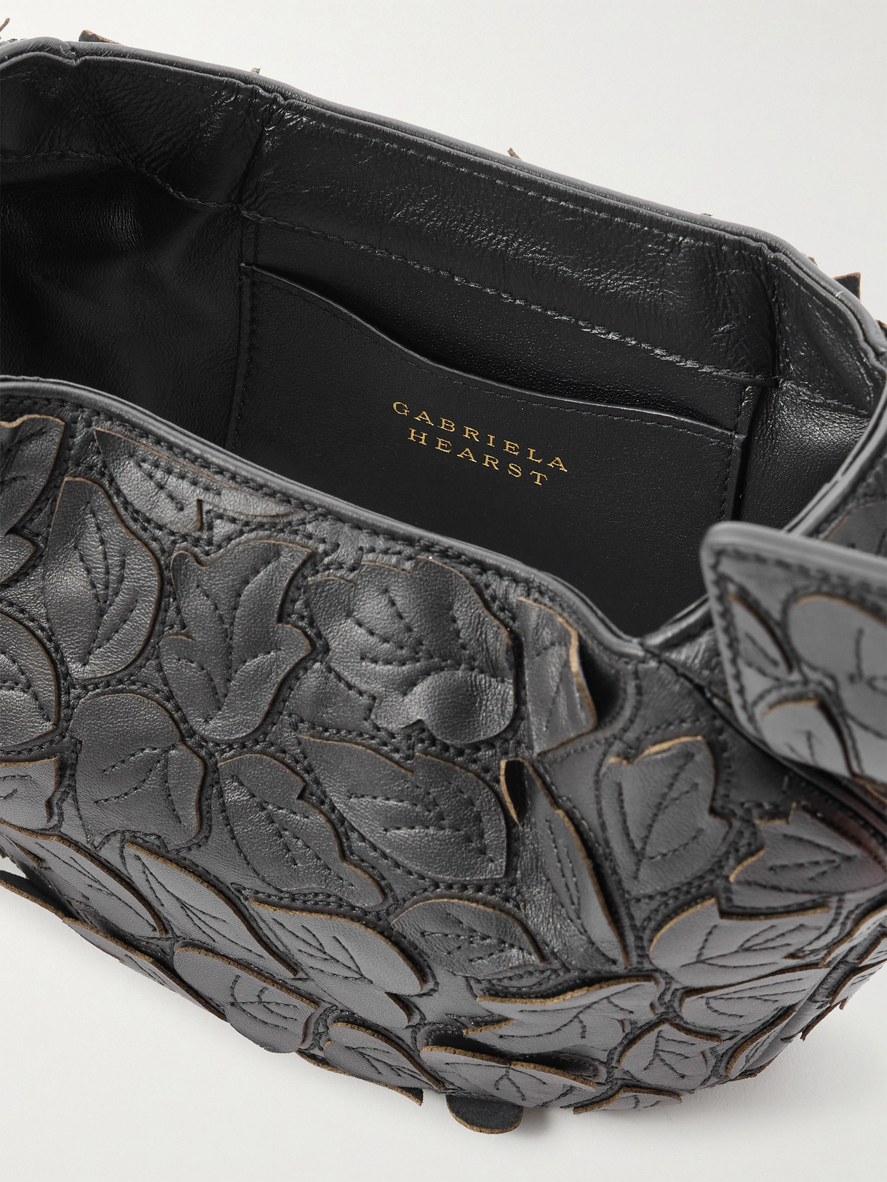 Gabriela Hearst Soft Demi Embroidered Leather Clutch In Black