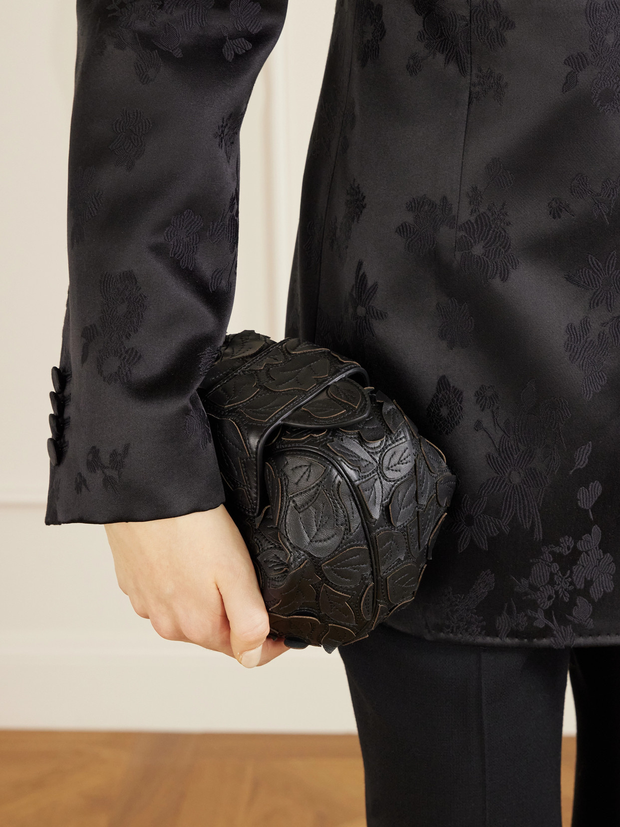 Gabriela Hearst Soft Demi Embroidered Leather Clutch In Black