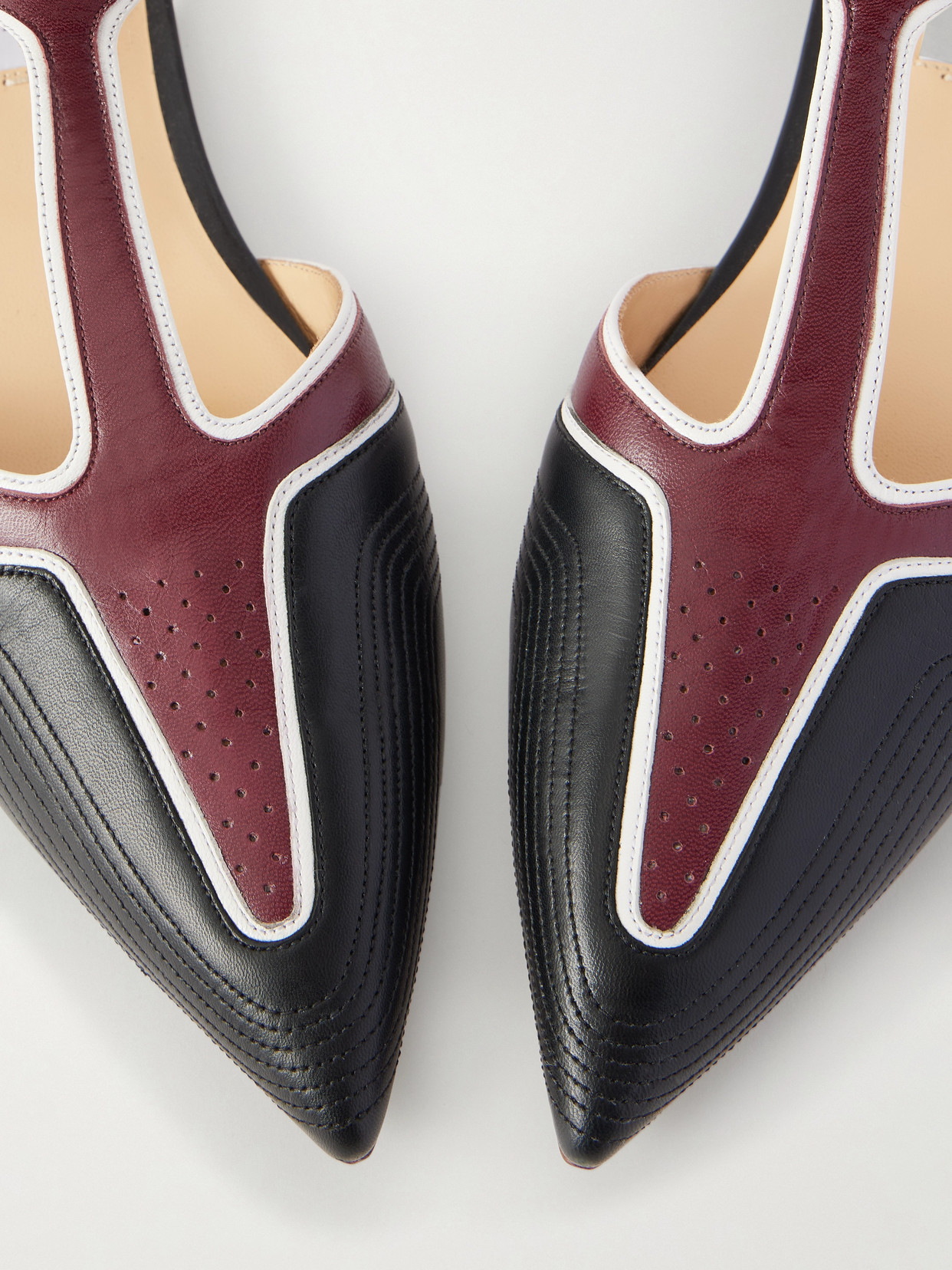 Leya Moto Color-Block Leather Point-Toe Flats