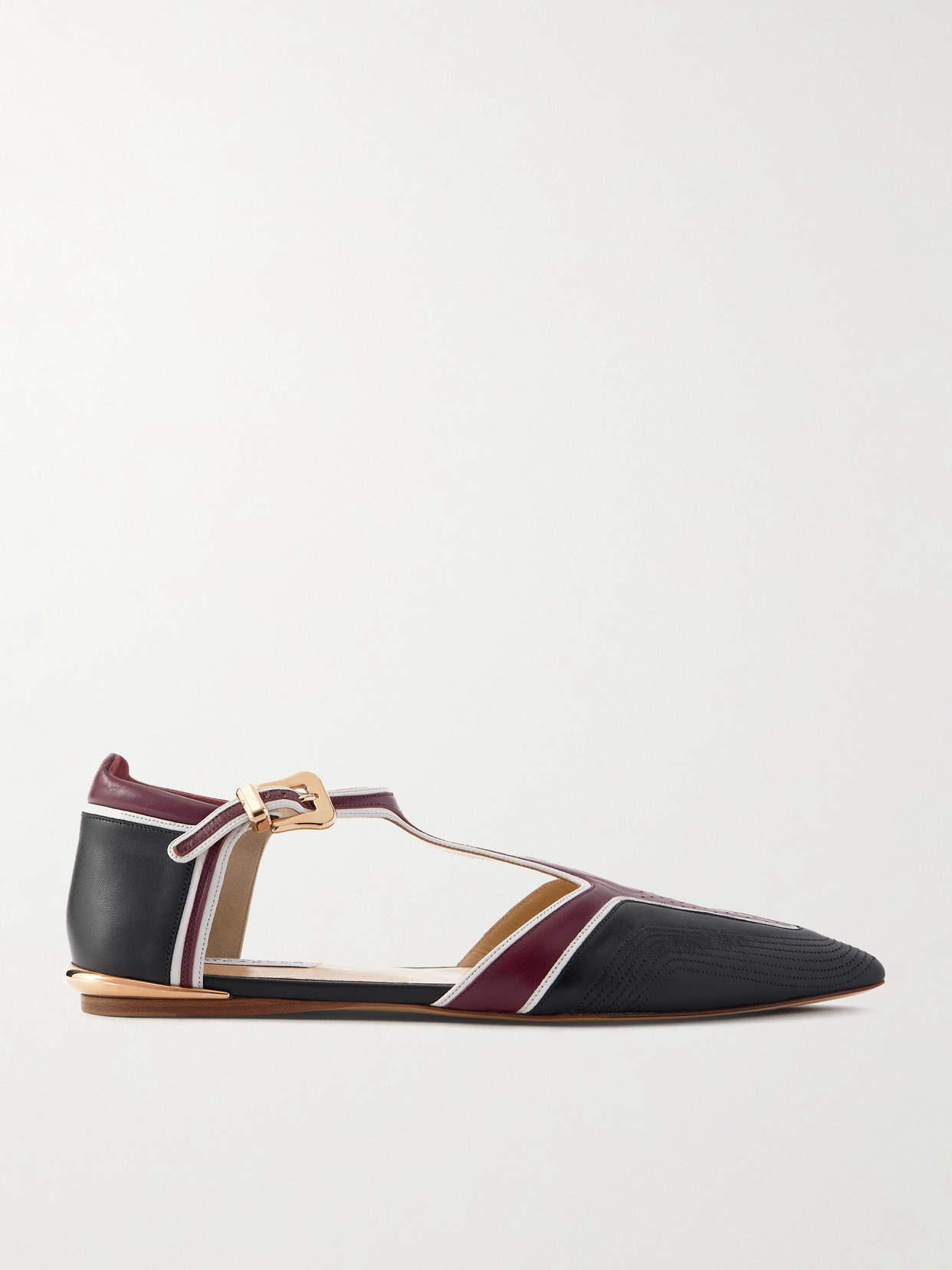 Gabriela Hearst Leya Moto Color-block Leather Point-toe Flats In Burgundy