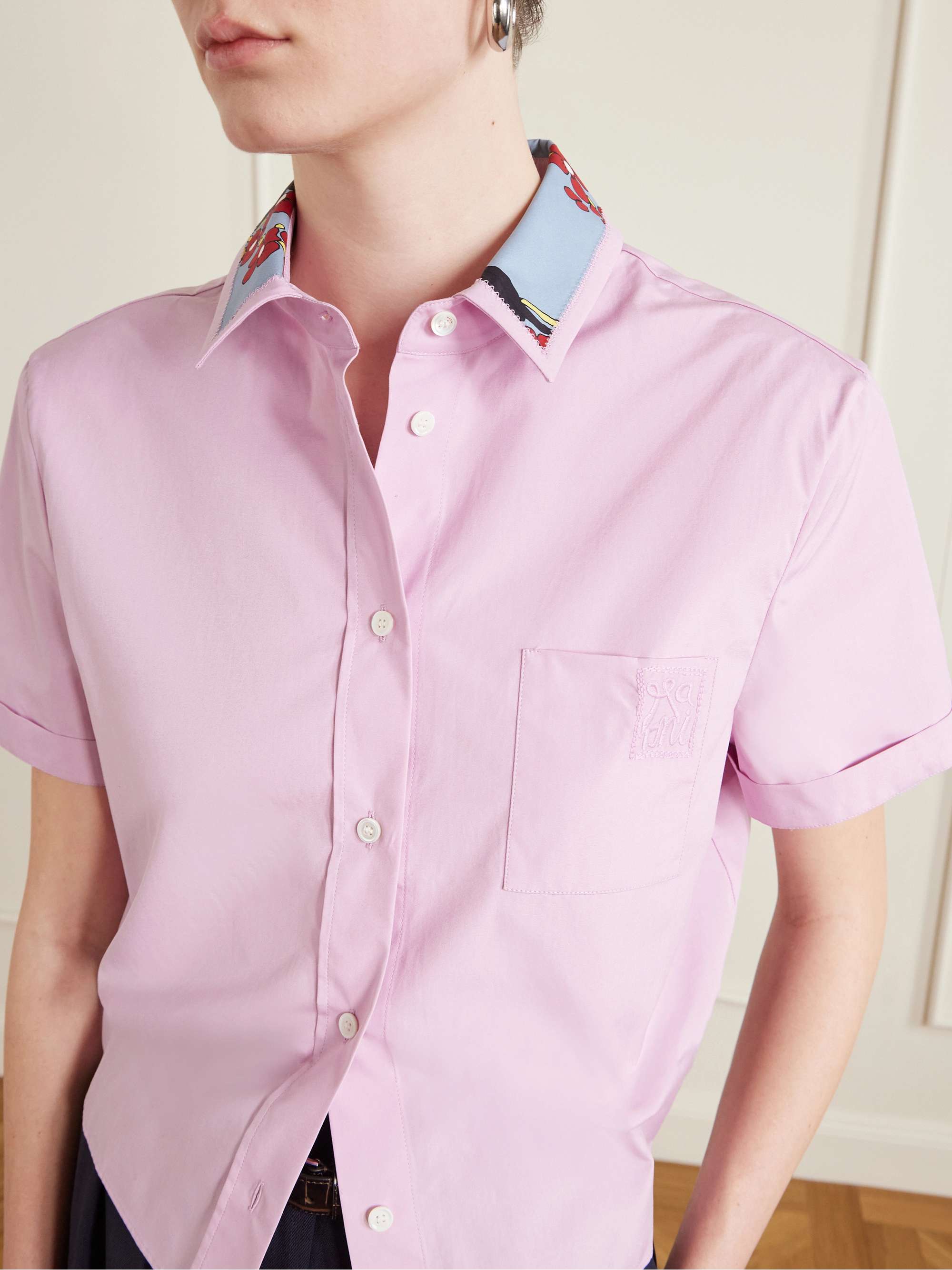 MARNI Embroidered floral-print cotton-poplin shirt | NET-A-PORTER