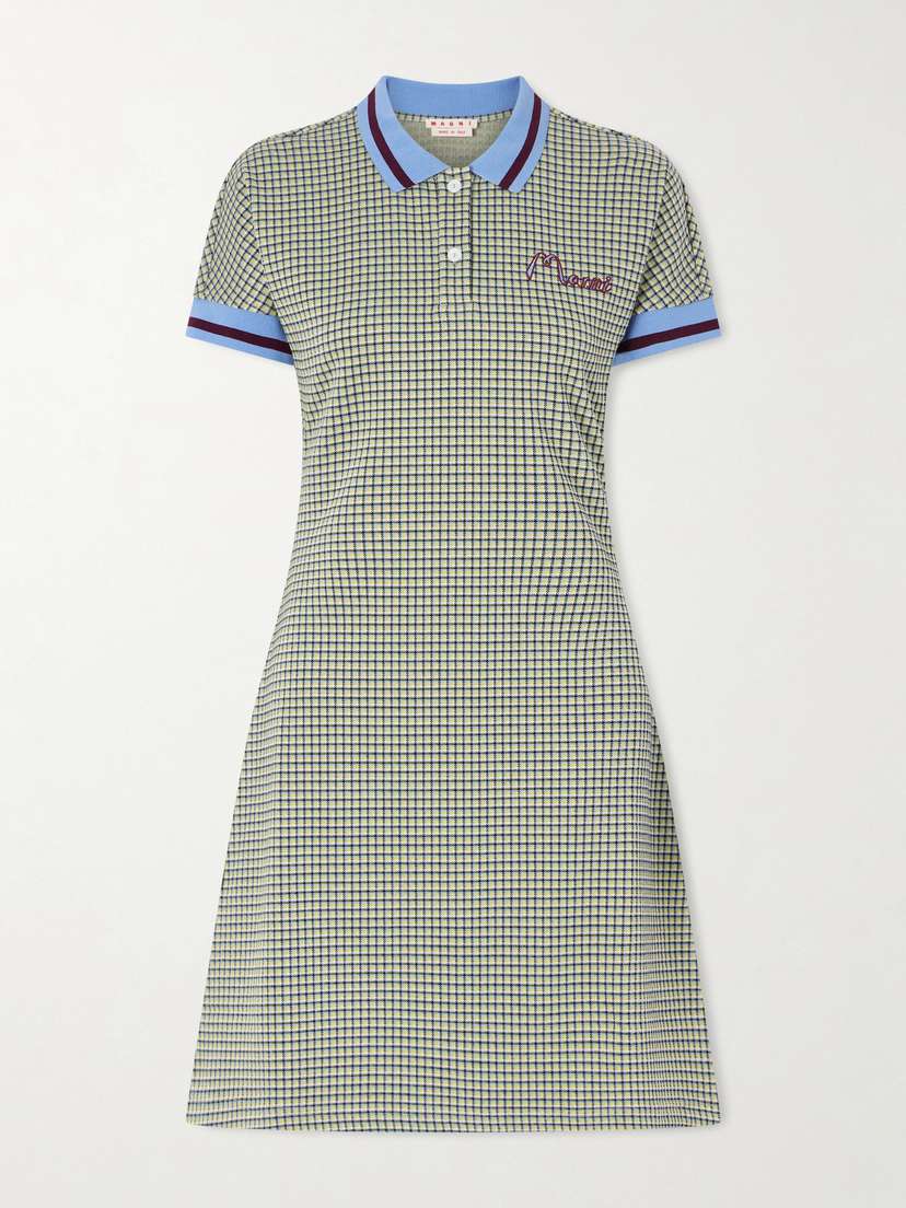 Marni Embroidered Checked Knitted Mini Dress