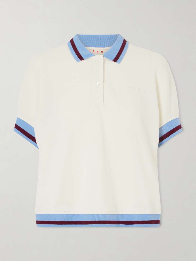 Marni Embroidered Striped Cotton-piqué Polo Shirt