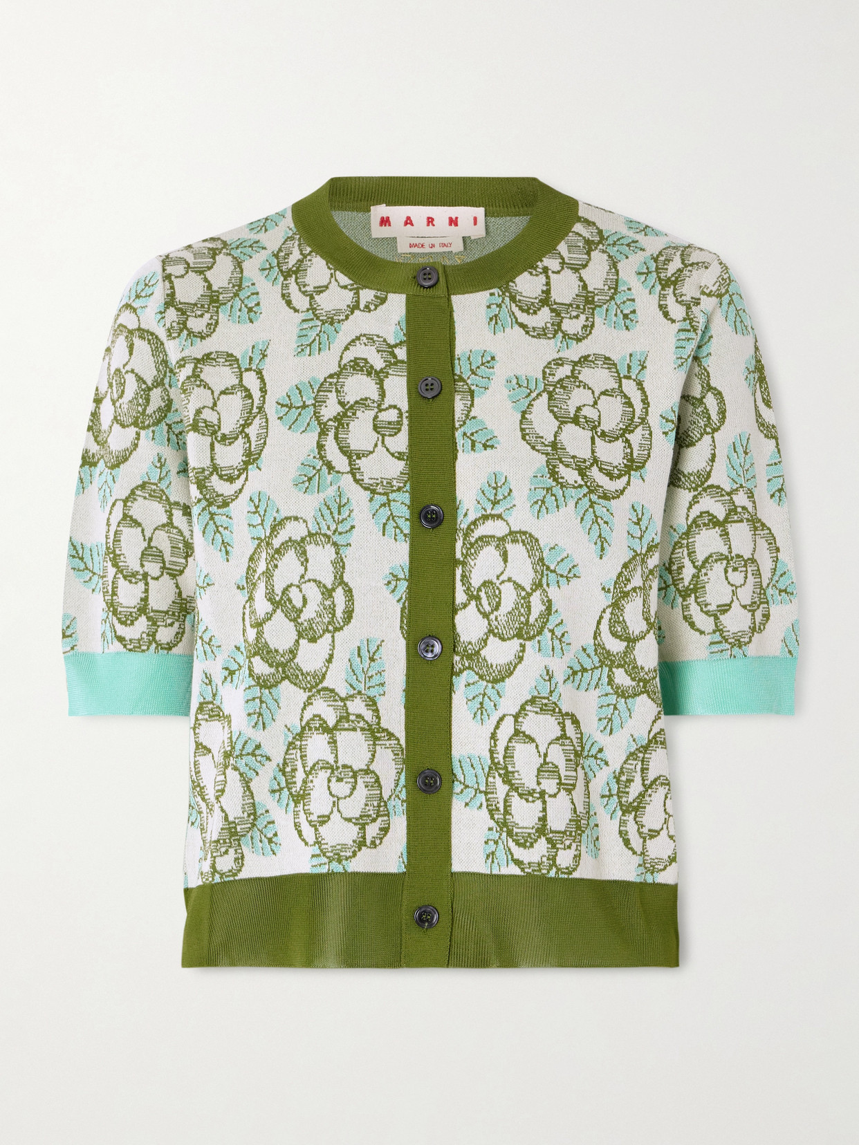Marni Jacquard-knit Cotton Cardigan In Green