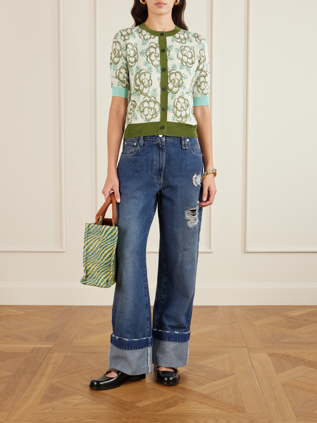 Marni Jacquard-knit Cotton Cardigan In Green