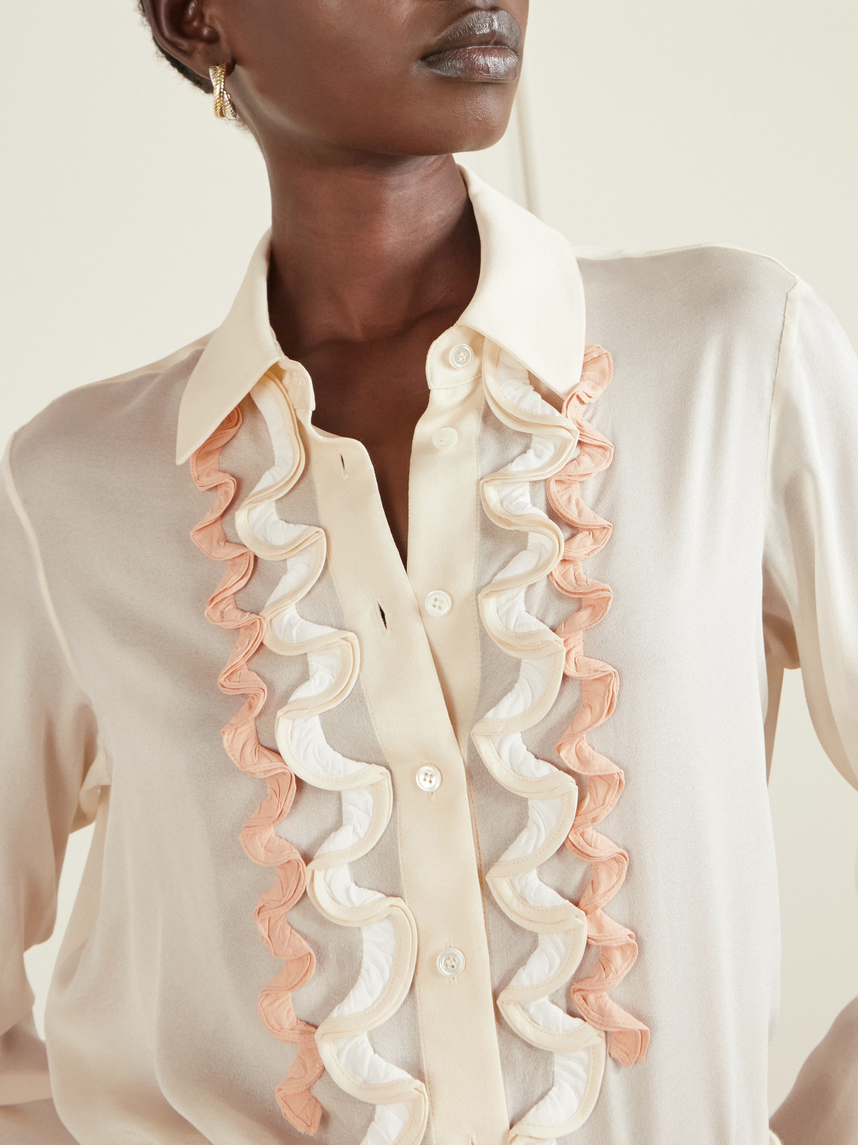 Marni Ruffled Crepe-trimmed Silk Shirt In Multi