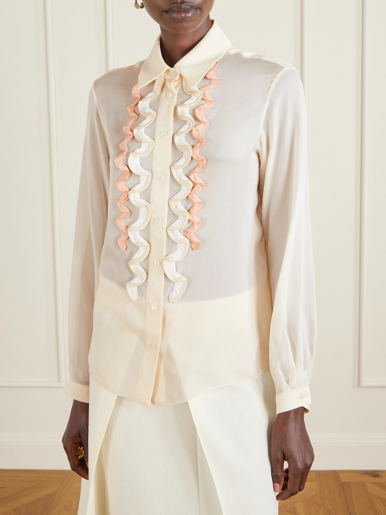 Marni Ruffled Crepe-trimmed Silk Shirt In Multi