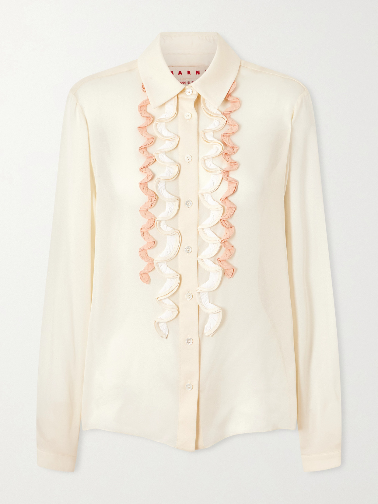 Marni Ruffled Crepe-trimmed Silk Shirt In Multi