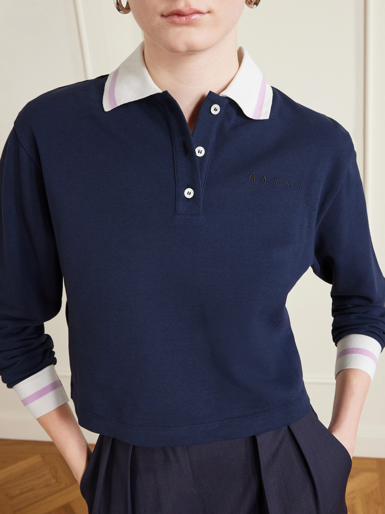 Striped Embroidered Cotton-Piqué Polo