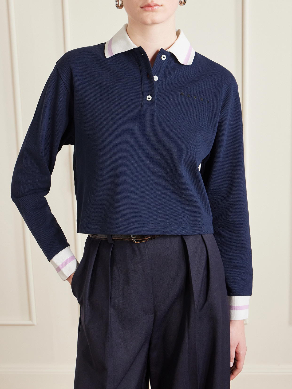 Striped Embroidered Cotton-Piqué Polo