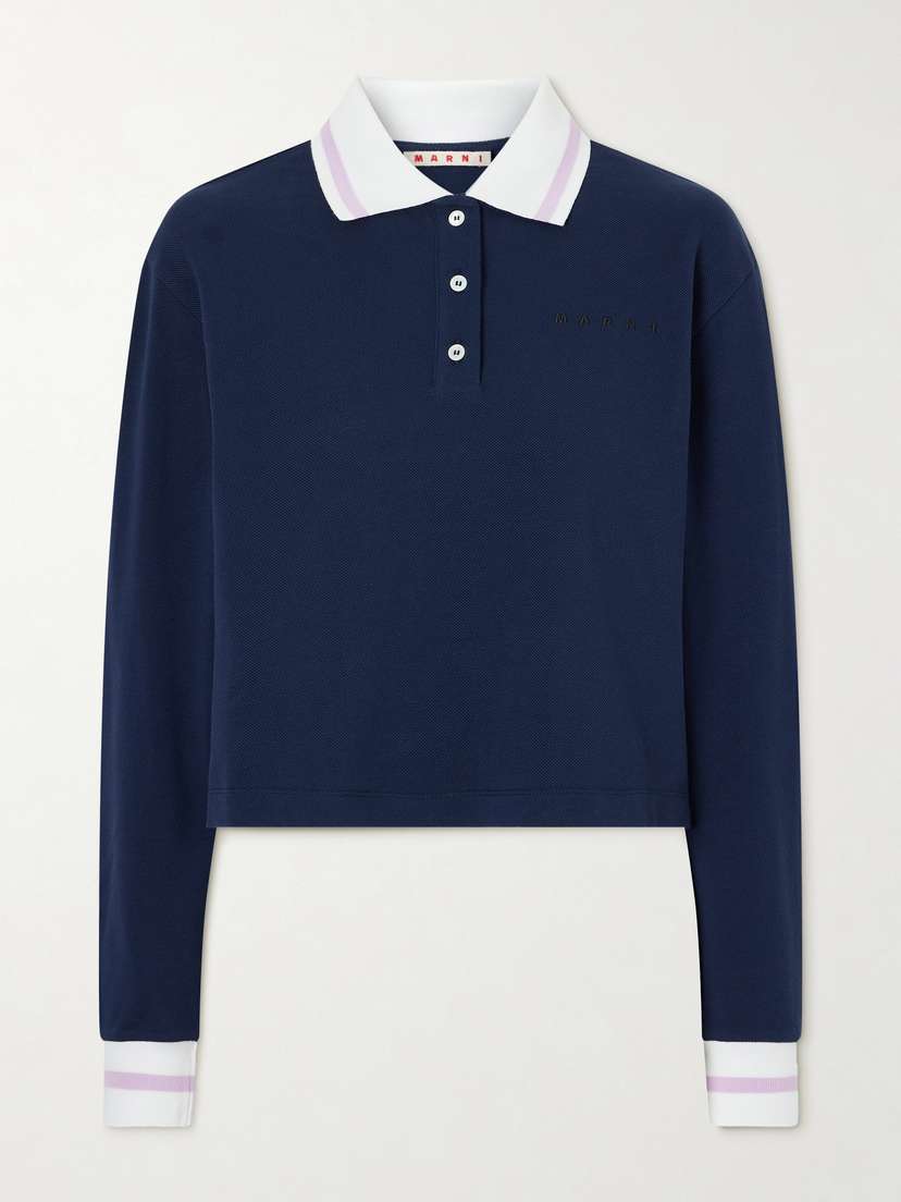 Marni Striped Embroidered Cotton-piqué Polo Shirt