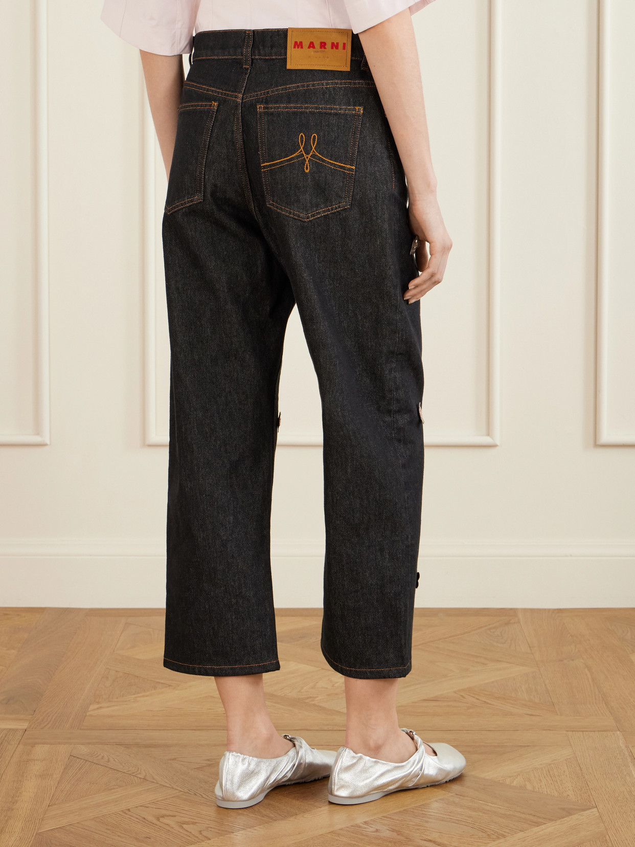 Appliquéd Straight-Leg Jeans