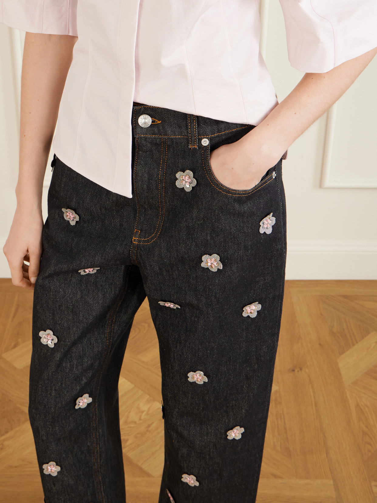 Appliquéd Straight-Leg Jeans