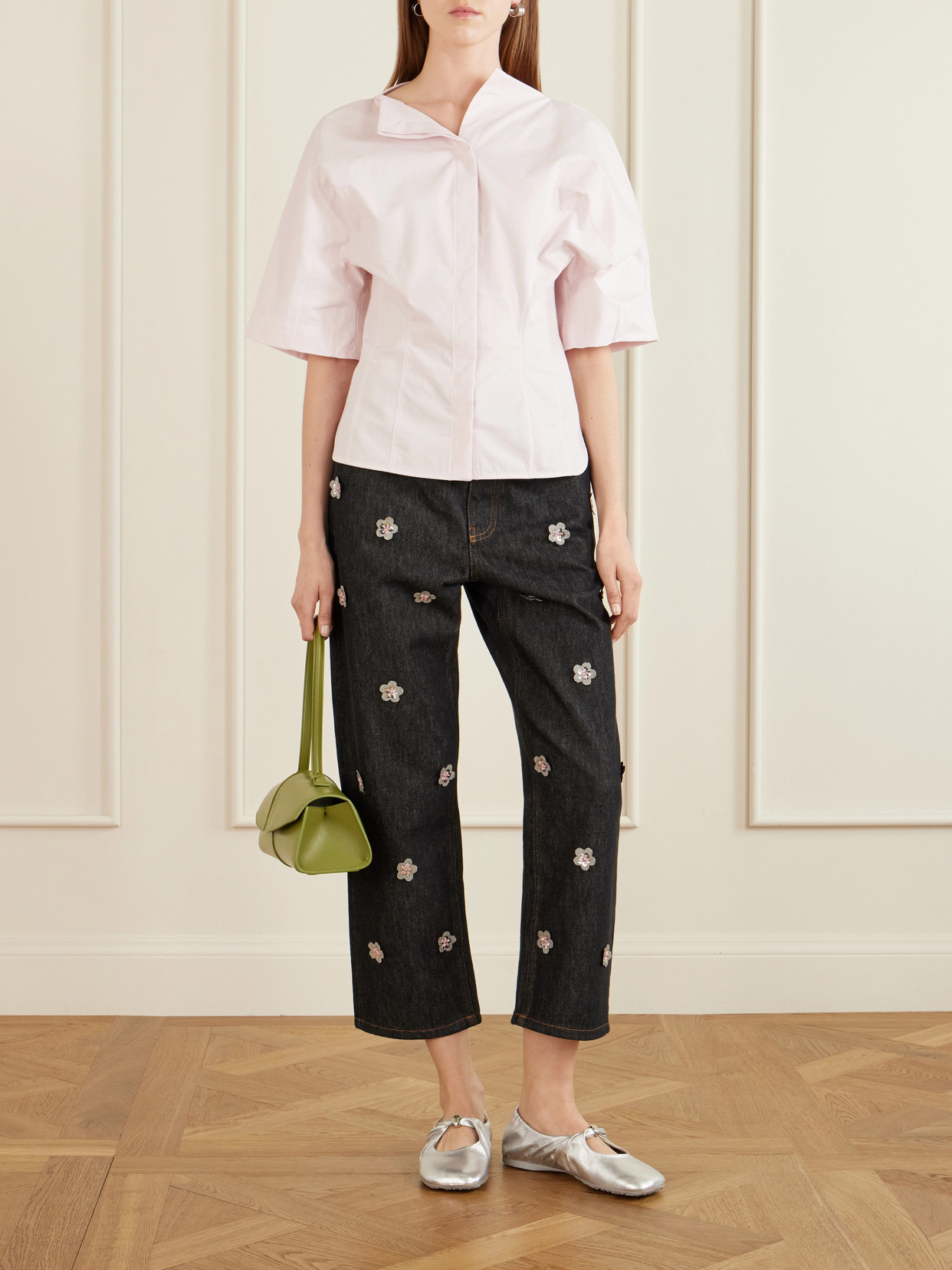 Appliquéd Straight-Leg Jeans