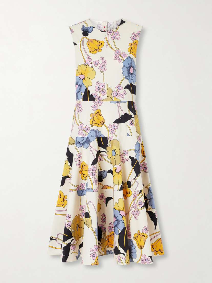 Marni Floral-print Cotton-poplin Midi Dress