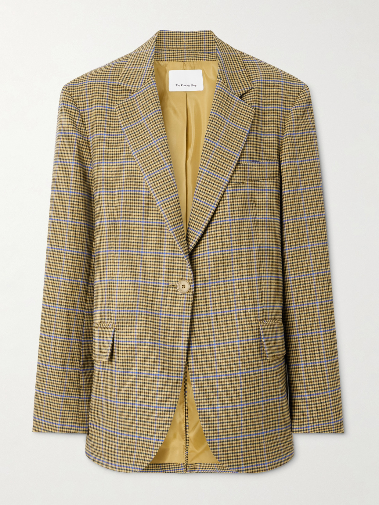 The Frankie Shop Lyra Oversized Houndstooth Woven Blazer In Green
