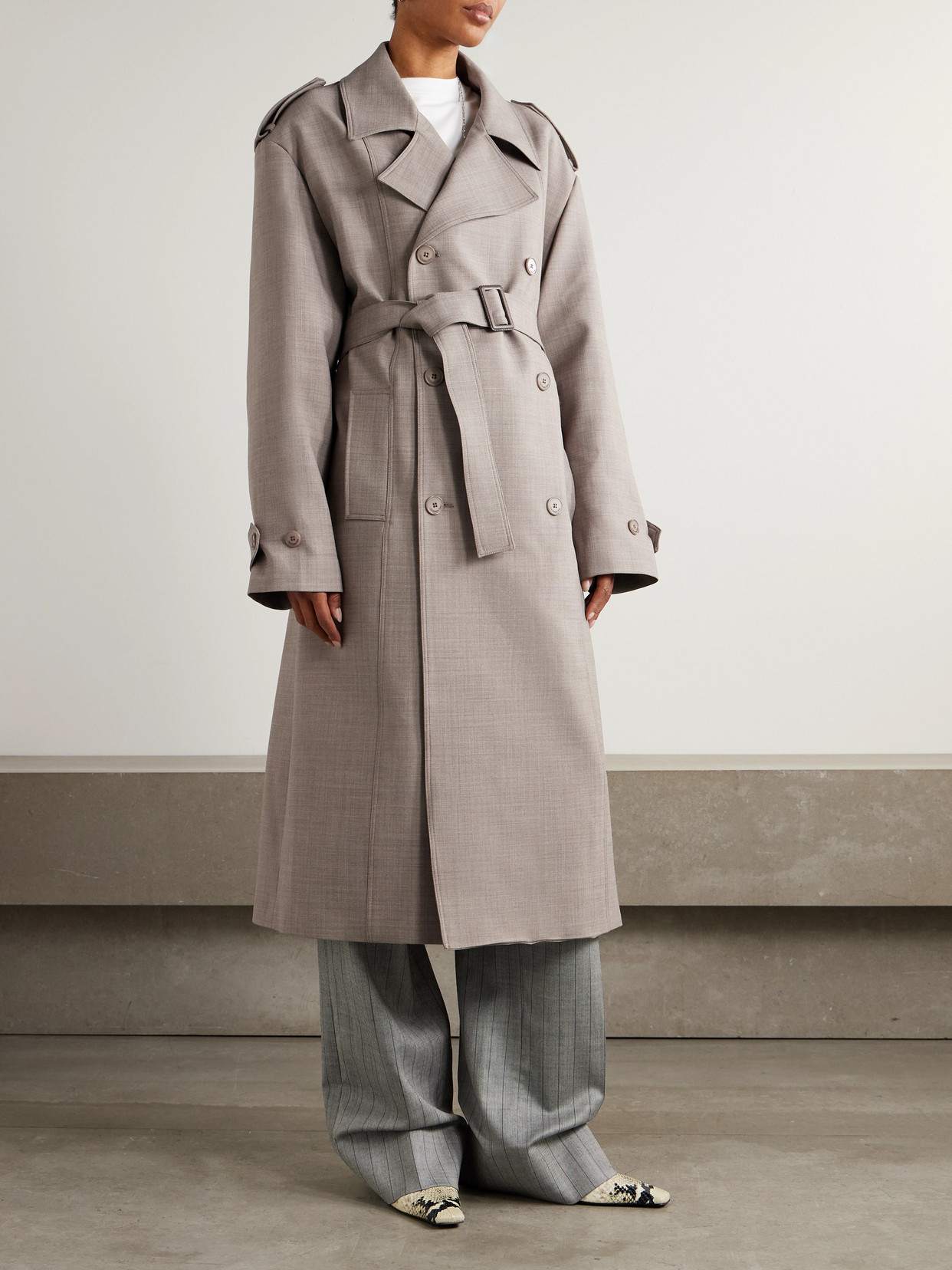 The Frankie Shop Bleecker Woven Trench Coat In Gray