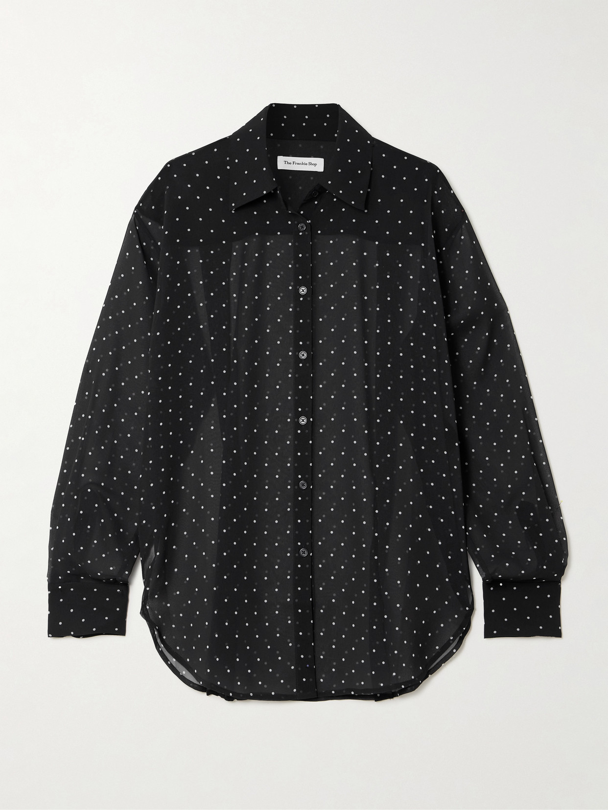 The Frankie Shop Peri Polka-dot Georgette Shirt In Black