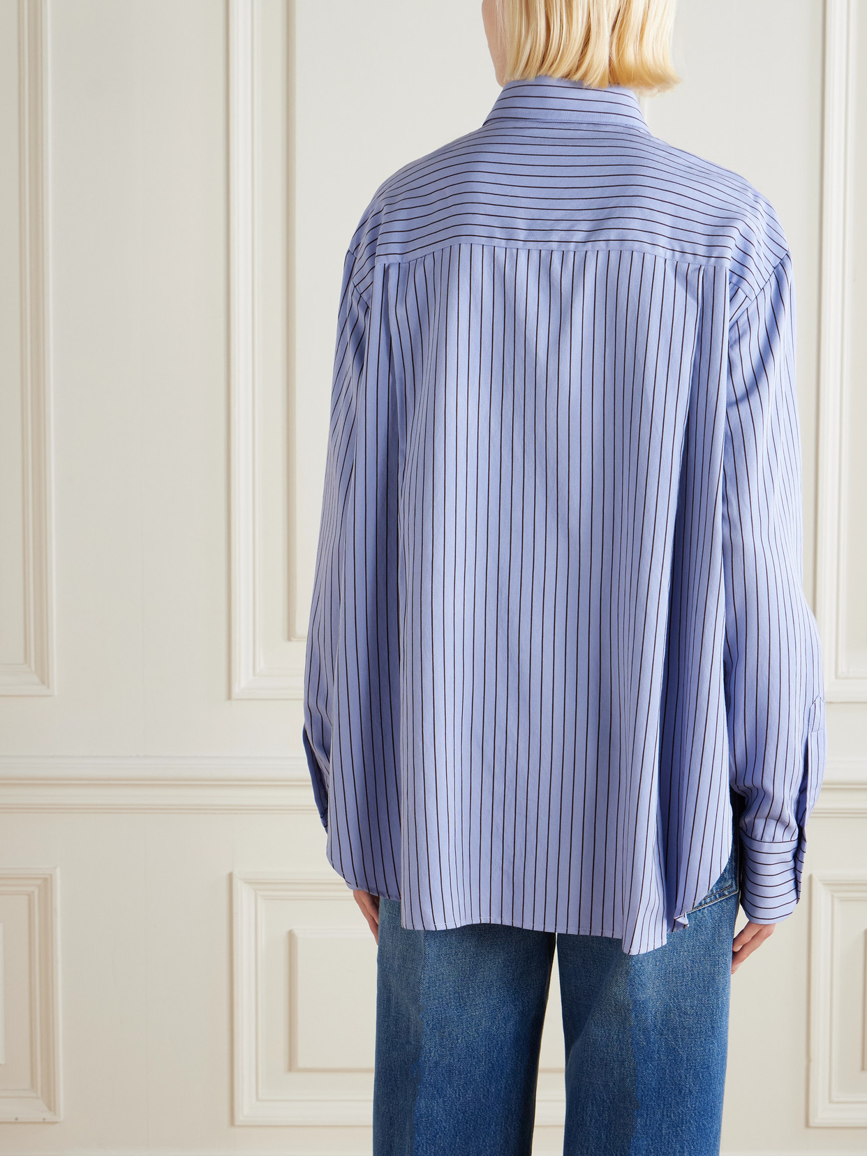 The Frankie Shop Peri Striped Lyocell-blend Twill Shirt In Blue