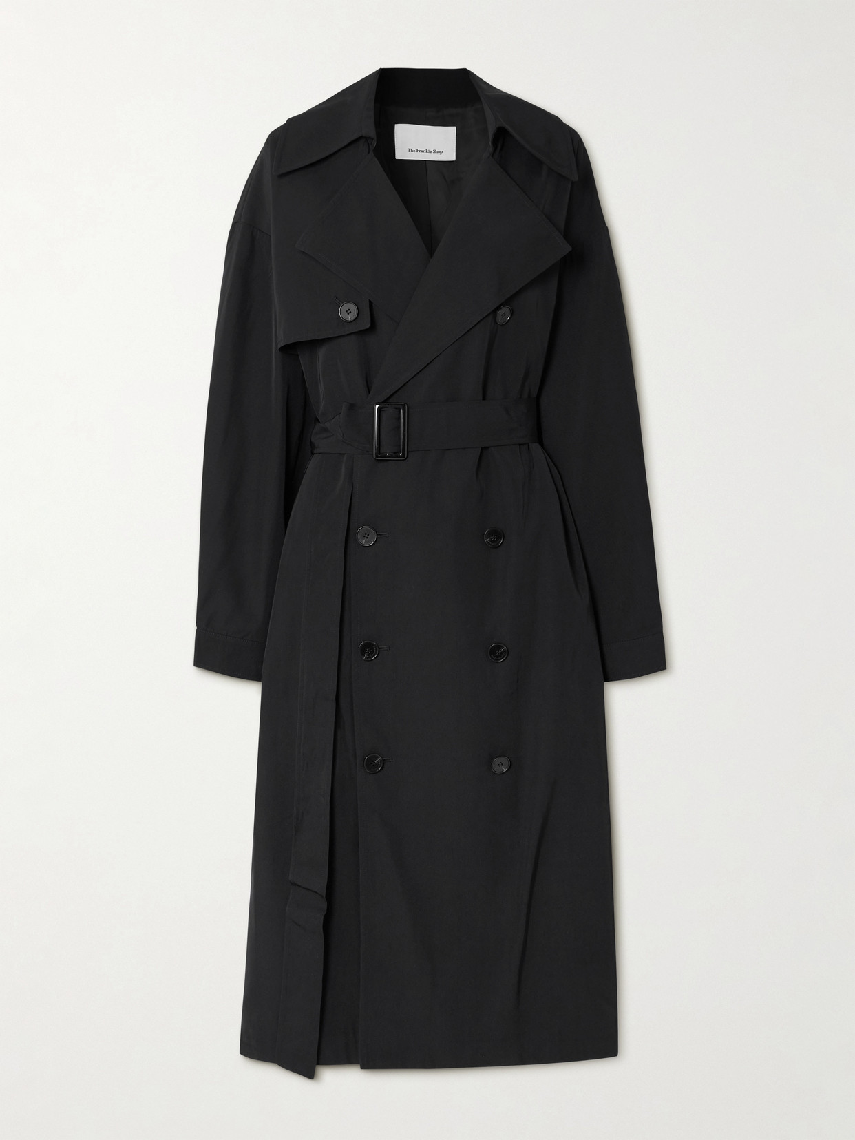 The Frankie Shop Mavis Oversized Double-breasted Gabardine Trench Coat In Black