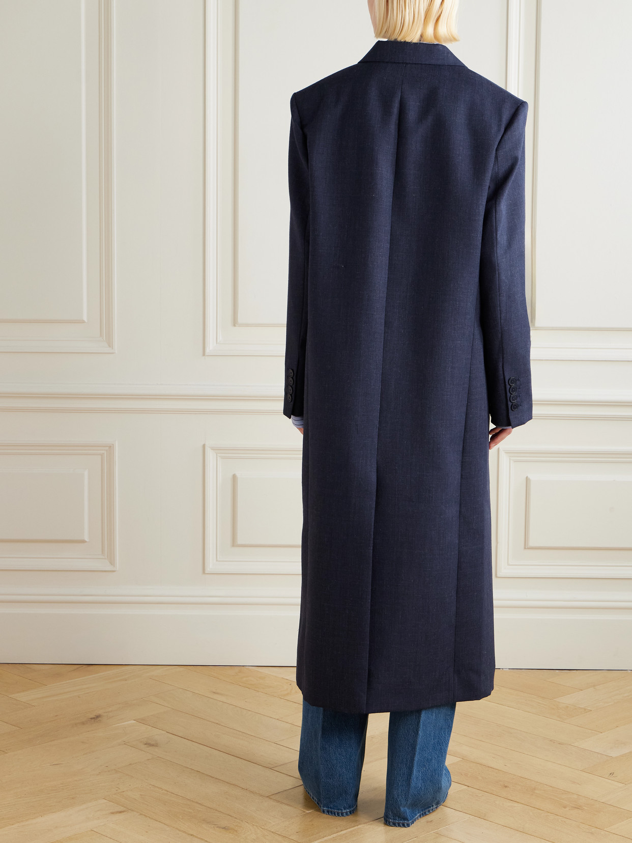 The Frankie Shop Jane Double-breasted Checked Wool Coat In Blue