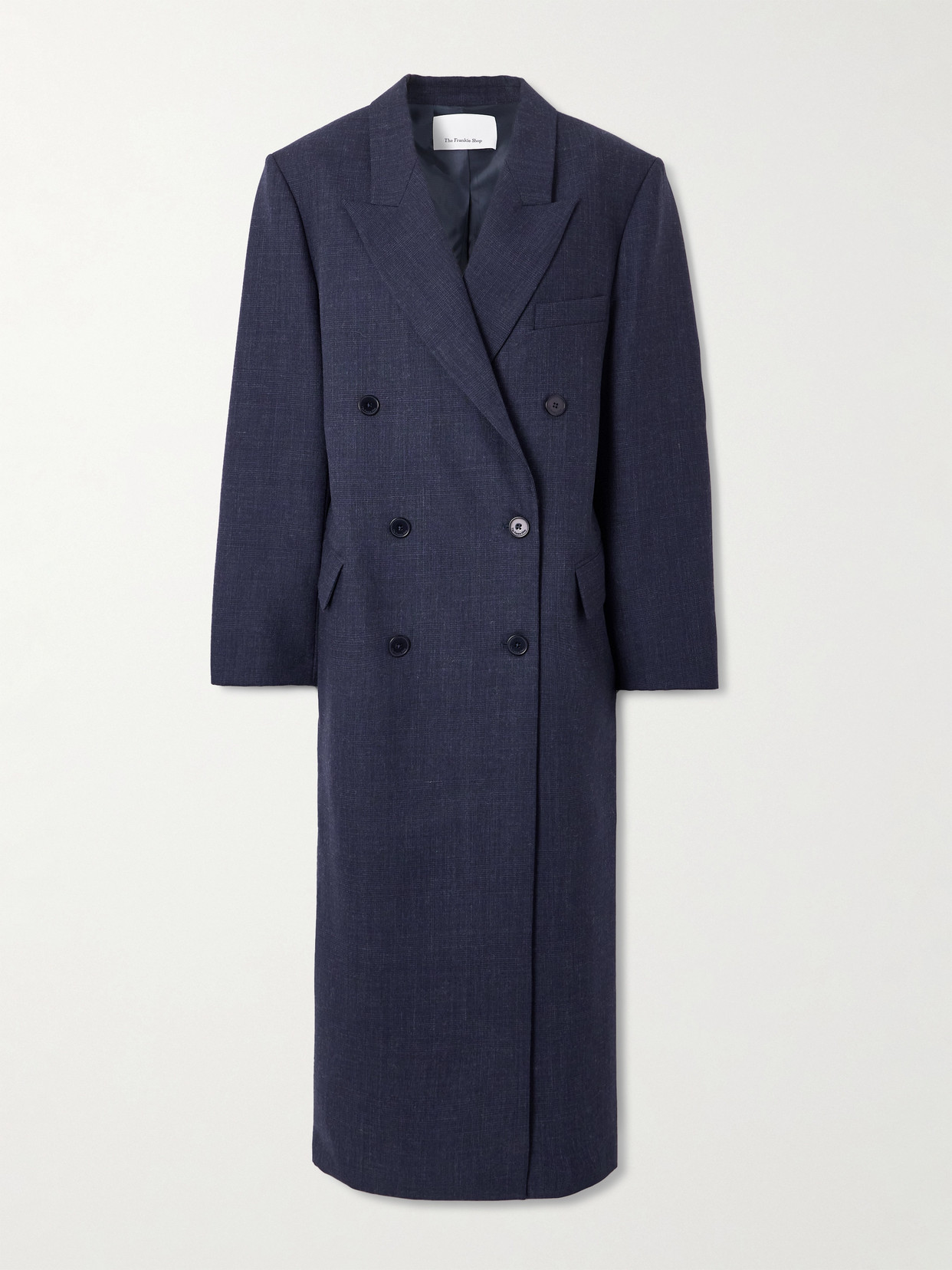 The Frankie Shop Jane Double-breasted Checked Wool Coat In Blue