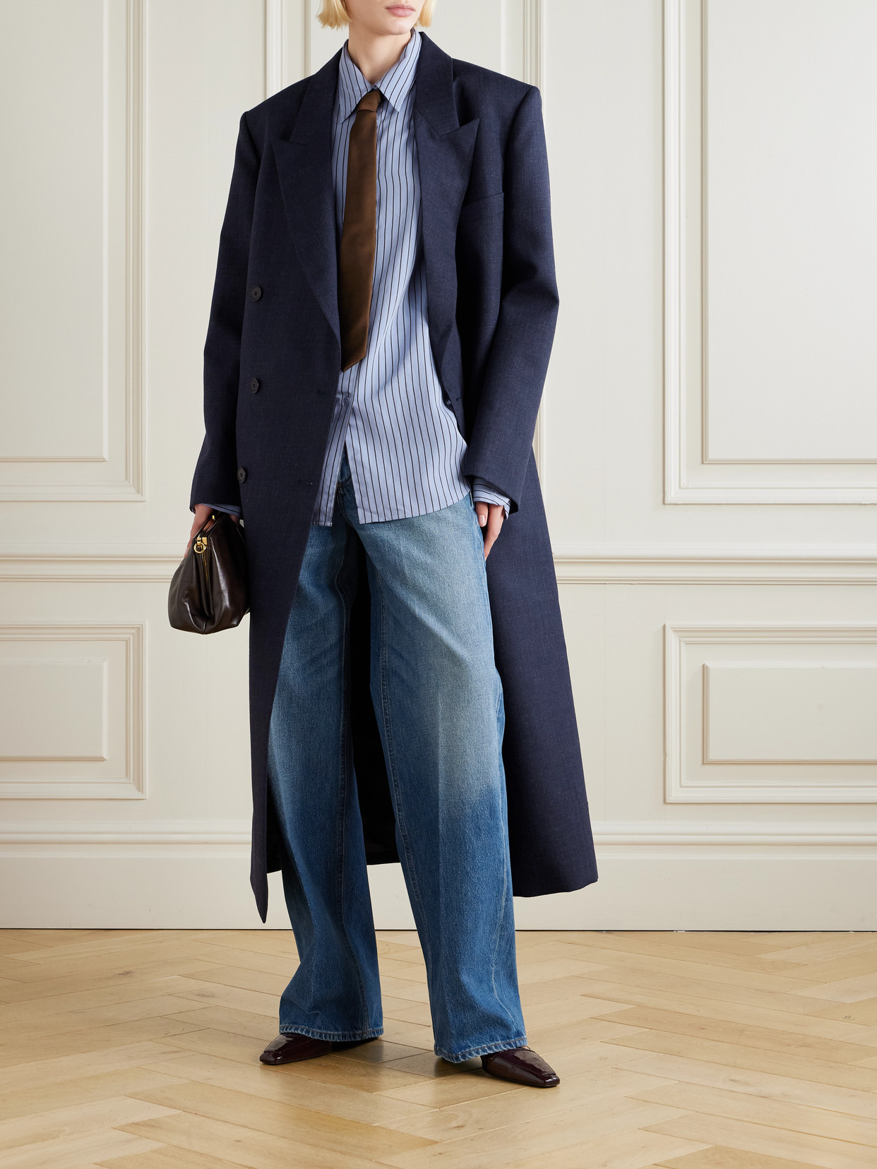 The Frankie Shop Jane Double-breasted Checked Wool Coat In Blue