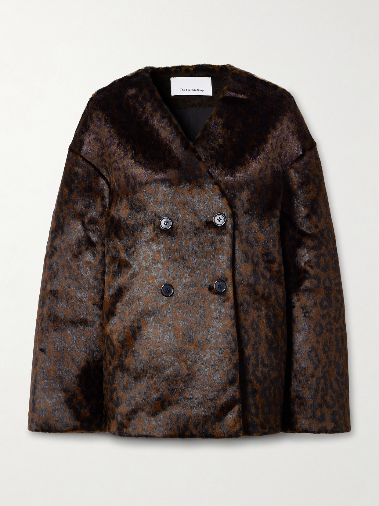 The Frankie Shop Valentina Oversized Double-breasted Leopard-print Plush Jacket In Brown