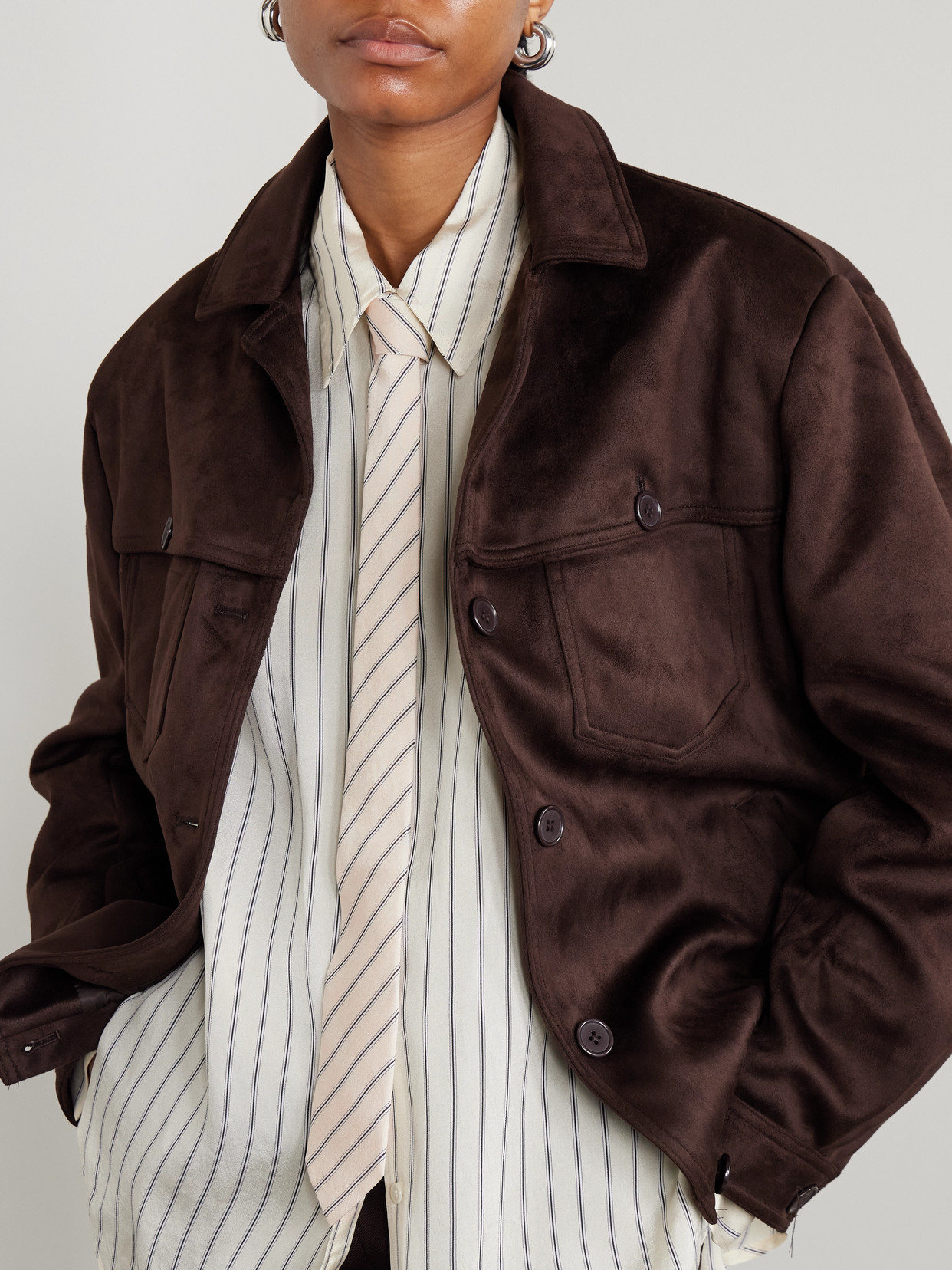 The Frankie Shop Lene Striped Twill Tie In Neutral