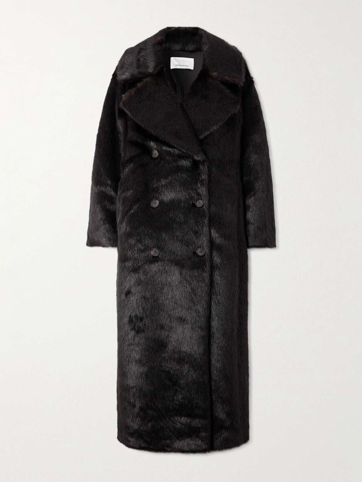 The Frankie Shop Joni Double-breasted Plush Coat In Brown